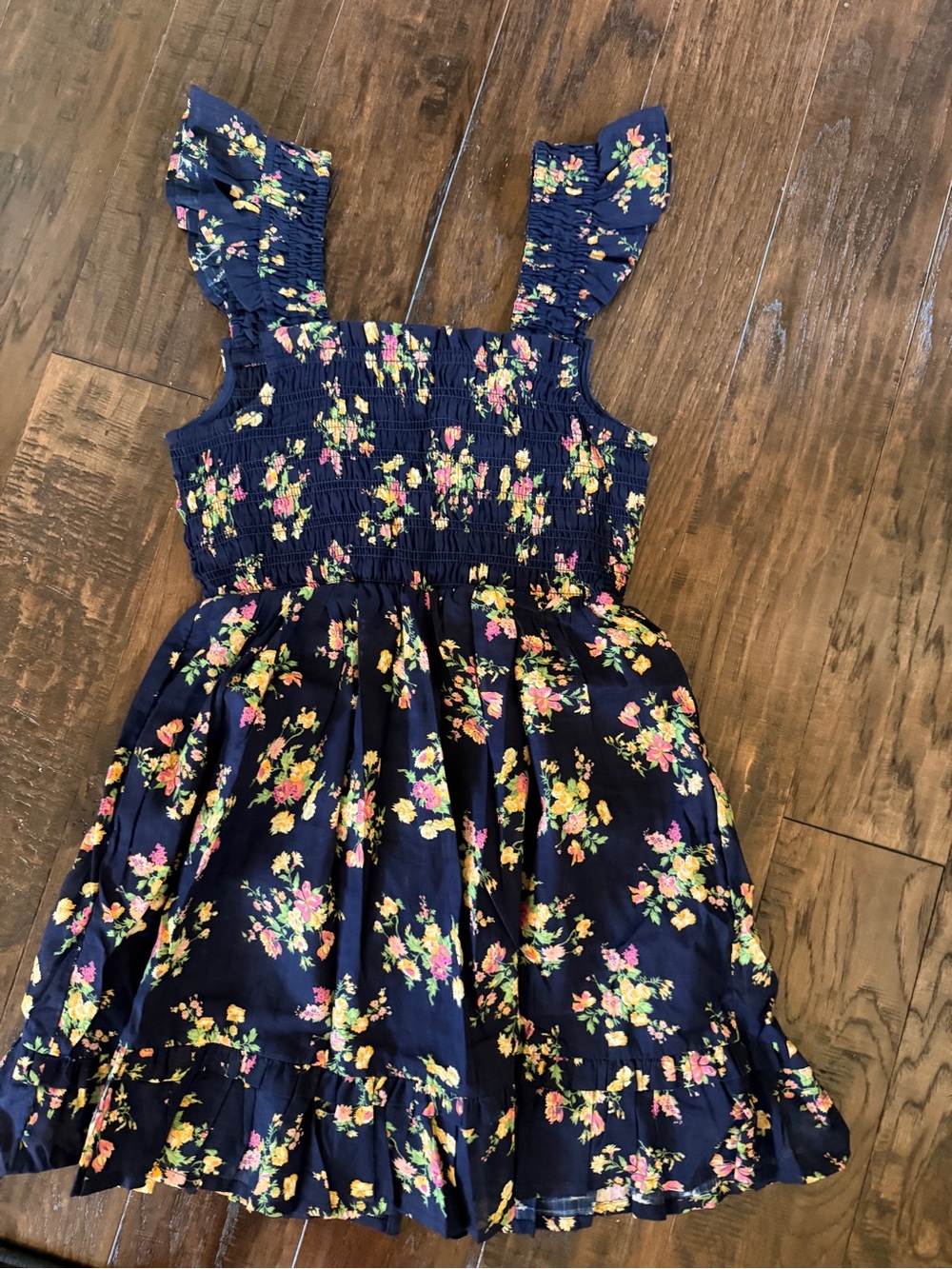 Navy Floral Ruffled Sundress with Smocked Bodice - Picture 3 of 5